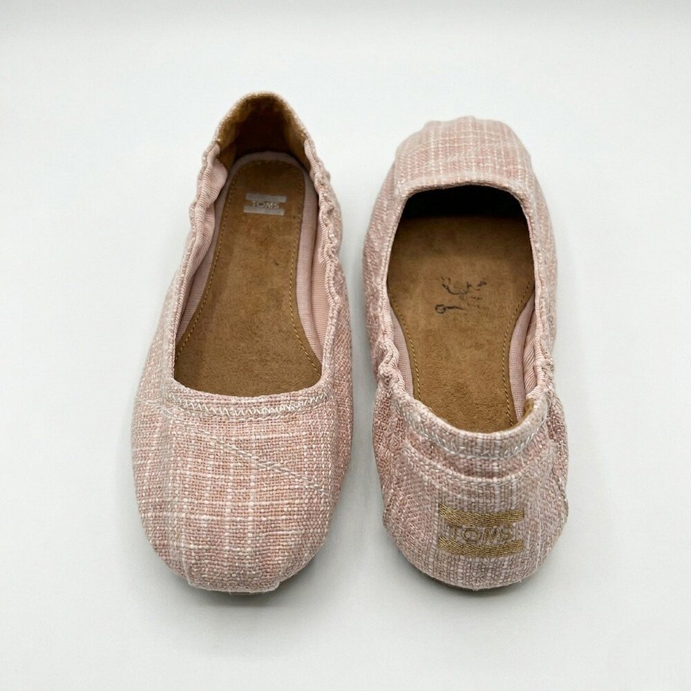 🌸 TOMS Pink Shimmer Tweed Ballet Flats | Girls Size 3 | EUC 🩷✨